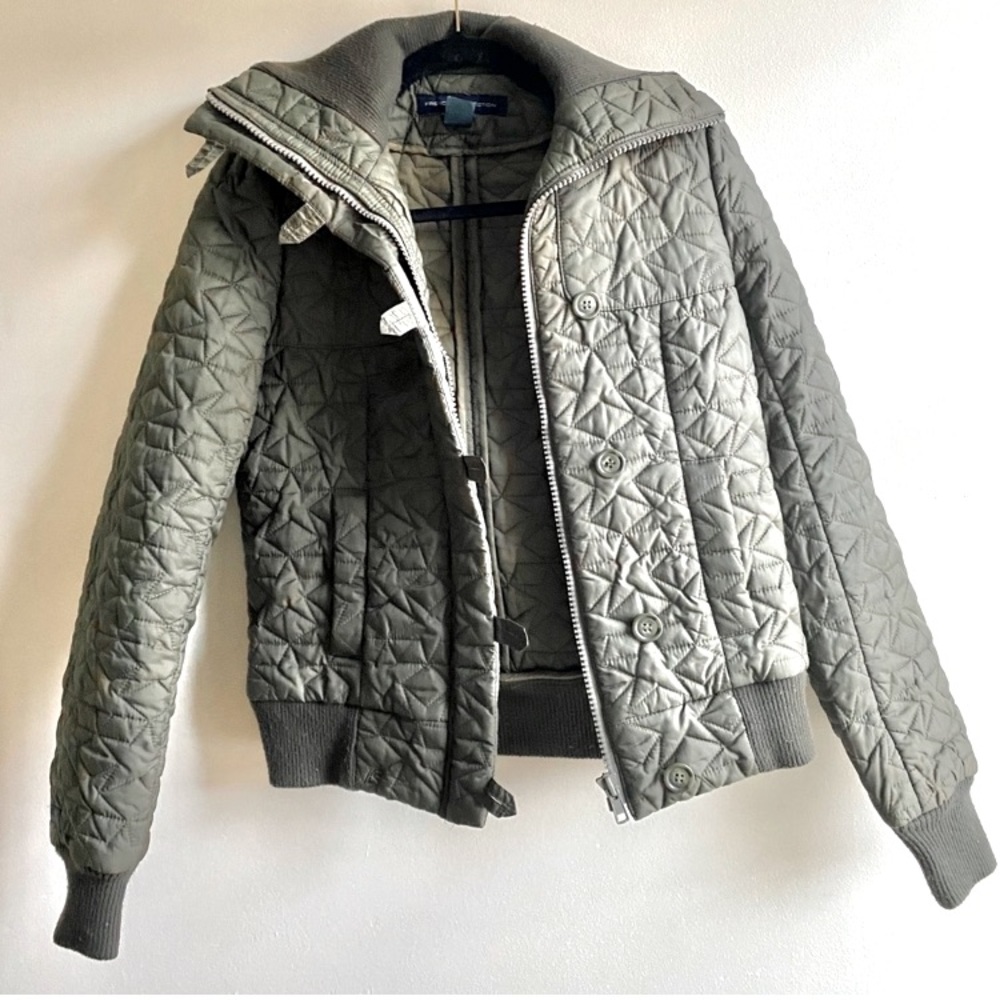 French Connection Green Quilted Bomber Jacket M